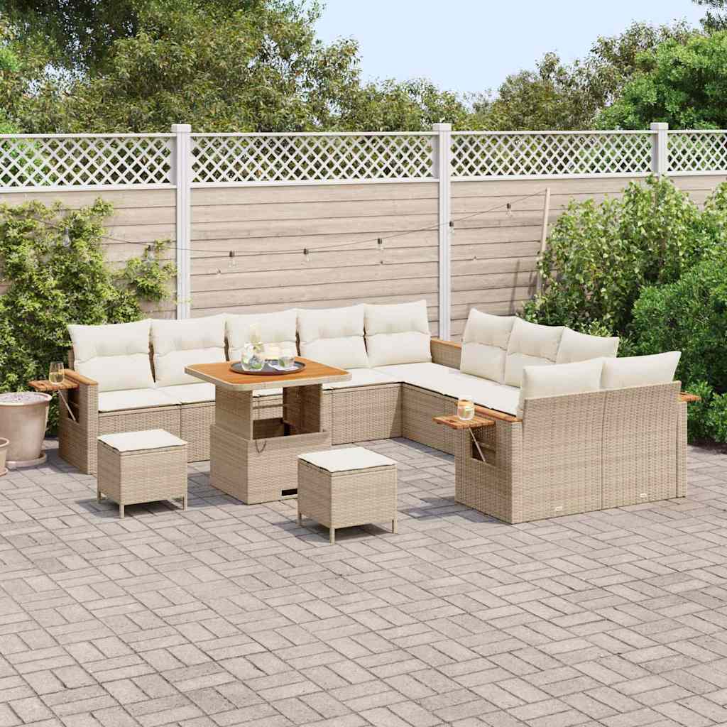 Tuinbankenset met kussen 17 pcs Beige en Crème poly rattan is nu te koop bij PeponiXL, paradijselijk wonen!