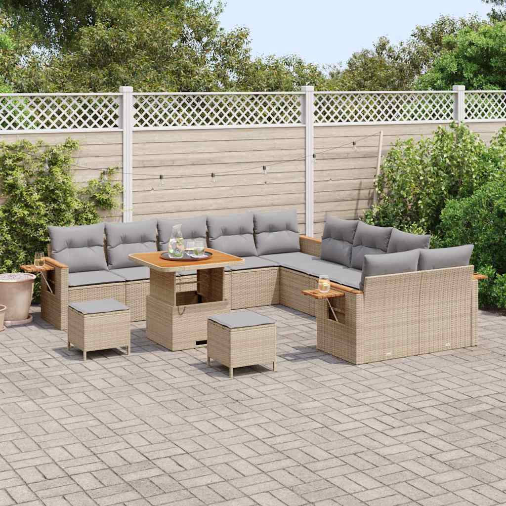 Tuinbankenset 17 pcs Beige en Licht Grijs poly rattan is nu te koop bij PeponiXL, paradijselijk wonen!