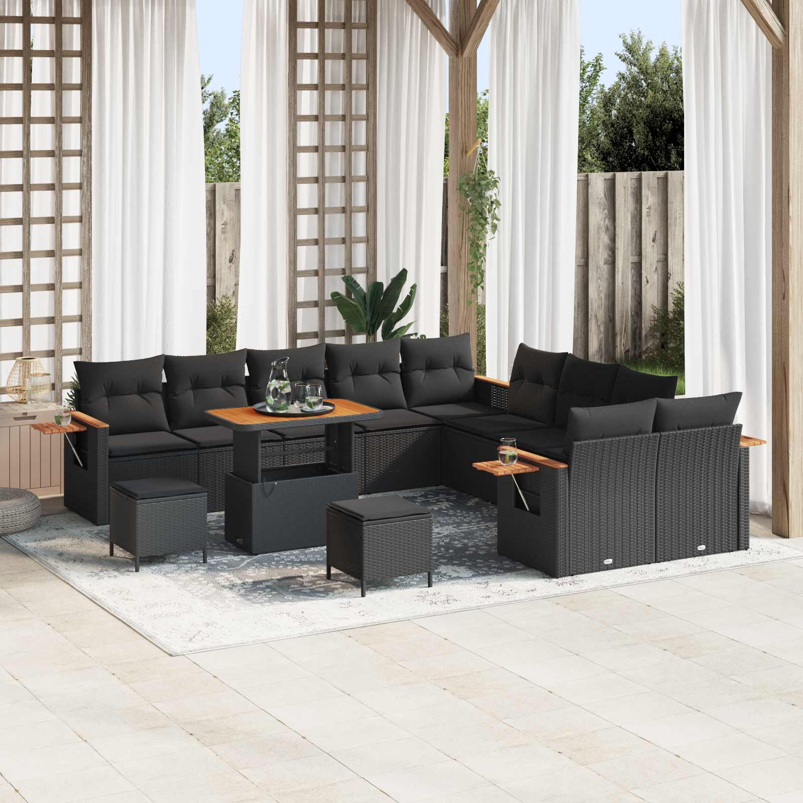 Tuinbankenset met kussen 17 pcs Zwart poly rattan is nu te koop bij PeponiXL, paradijselijk wonen!