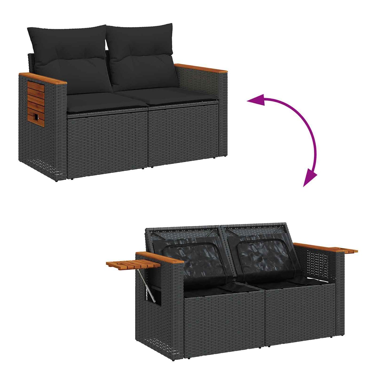 Tuinbankenset met kussen 17 pcs Zwart poly rattan is nu te koop bij PeponiXL, paradijselijk wonen!