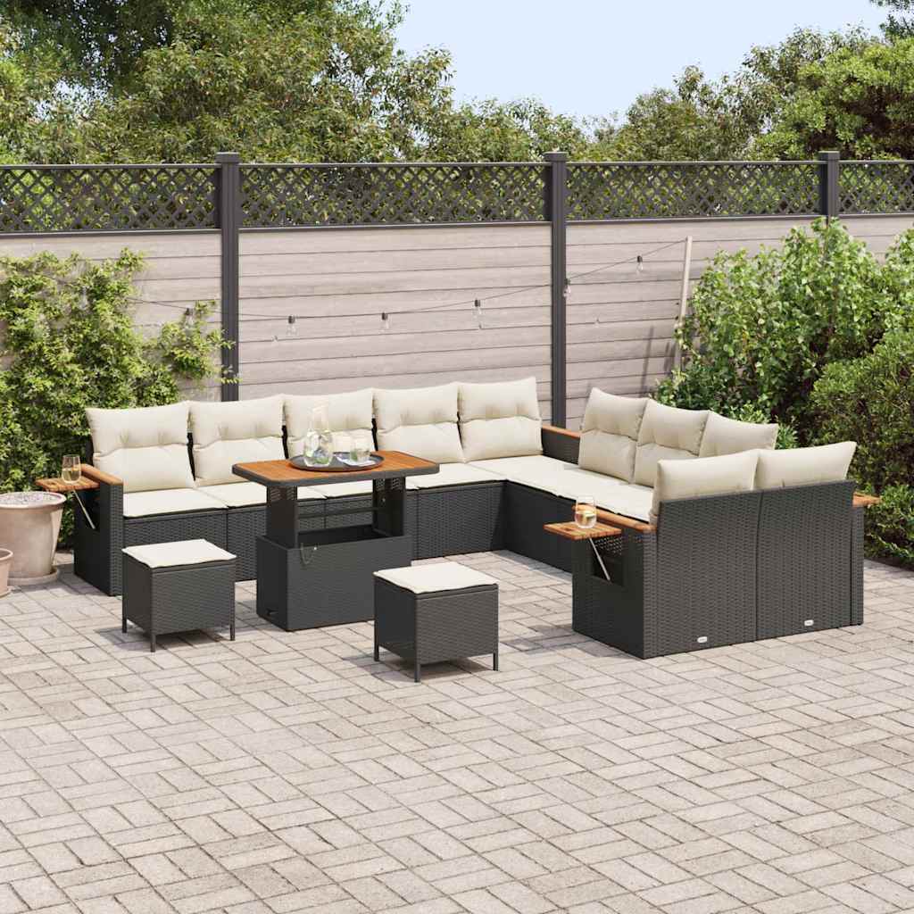 Tuinbankenset met kussen 17 pcs Zwart en Crème poly rattan is nu te koop bij PeponiXL, paradijselijk wonen!