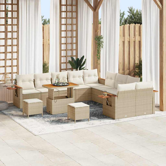 Tuinbankenset met kussen 17 pcs Beige en Crème poly rattan is nu te koop bij PeponiXL, paradijselijk wonen!