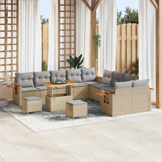 Tuinbankenset 17 pcs Beige en Licht Grijs poly rattan is nu te koop bij PeponiXL, paradijselijk wonen!
