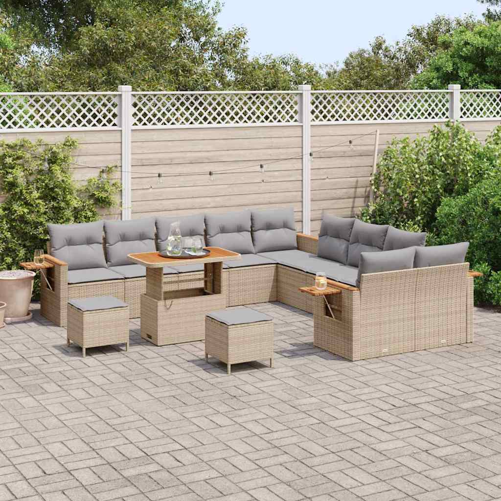 Tuinbankenset 17 pcs Beige en Licht Grijs poly rattan is nu te koop bij PeponiXL, paradijselijk wonen!