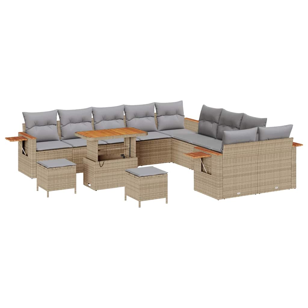 Tuinbankenset 17 pcs Beige en Licht Grijs poly rattan is nu te koop bij PeponiXL, paradijselijk wonen!