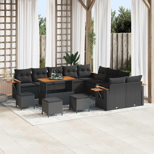 Tuinbankenset met kussen 18 pcs Zwart poly rattan is nu te koop bij PeponiXL, paradijselijk wonen!