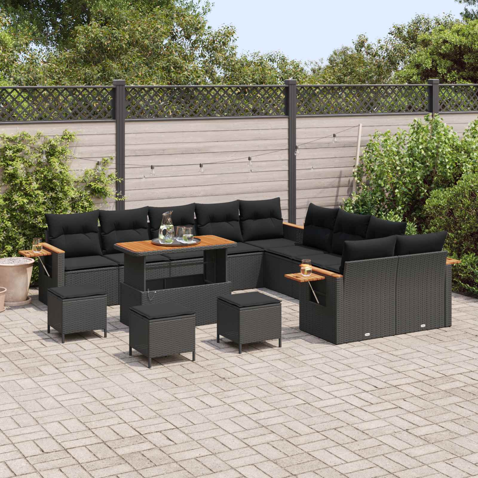 Tuinbankenset met kussen 18 pcs Zwart poly rattan is nu te koop bij PeponiXL, paradijselijk wonen!