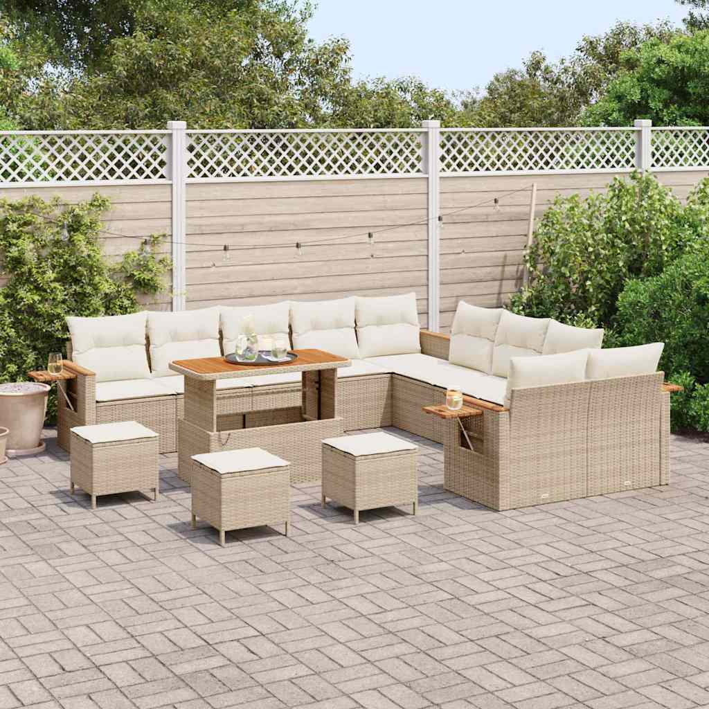 Tuinbankenset met kussen 18 pcs Beige en Crème poly rattan is nu te koop bij PeponiXL, paradijselijk wonen!