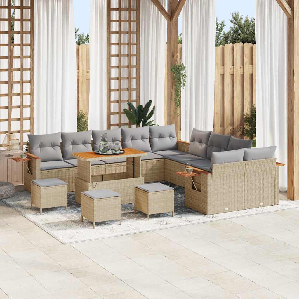 Tuinbankenset 18 pcs Beige en Licht Grijs poly rattan is nu te koop bij PeponiXL, paradijselijk wonen!