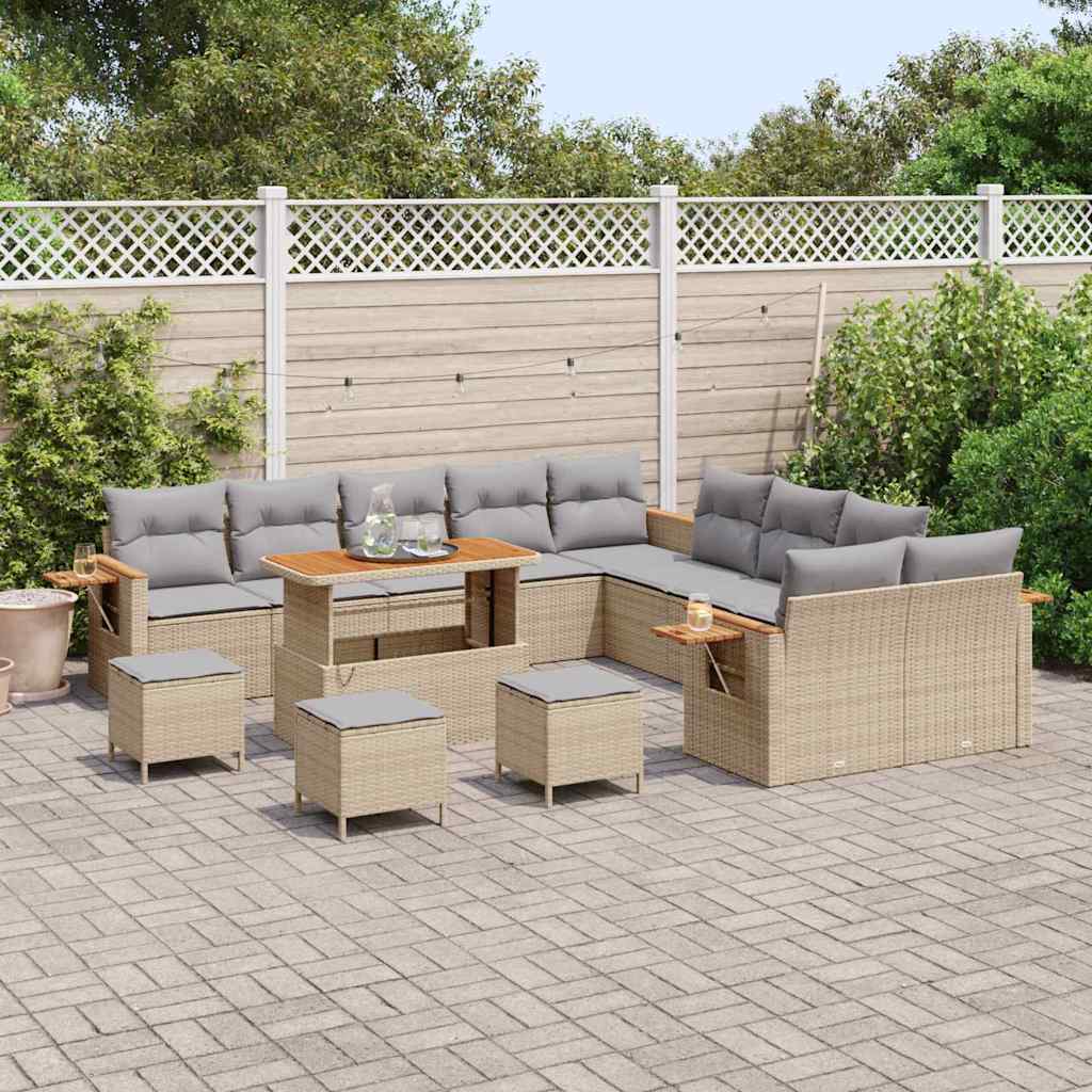 Tuinbankenset 18 pcs Beige en Licht Grijs poly rattan is nu te koop bij PeponiXL, paradijselijk wonen!