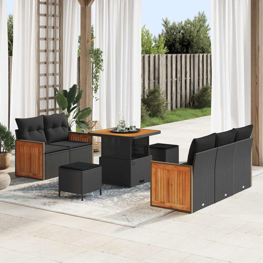 Tuinbankenset met kussen 10 pcs Zwart poly rattan is nu te koop bij PeponiXL, paradijselijk wonen!