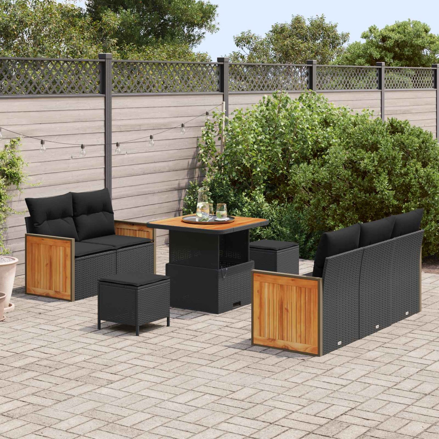 Tuinbankenset met kussen 10 pcs Zwart poly rattan is nu te koop bij PeponiXL, paradijselijk wonen!