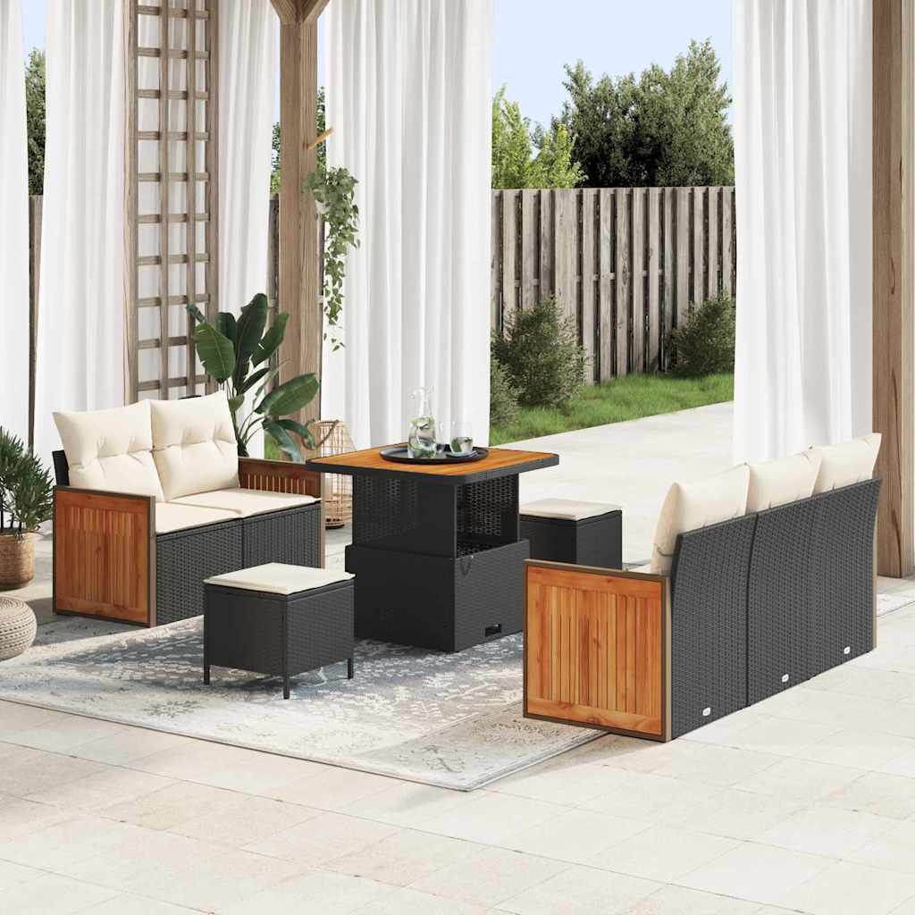 Tuinbankenset met kussen 10 pcs Zwart en Crème poly rattan is nu te koop bij PeponiXL, paradijselijk wonen!