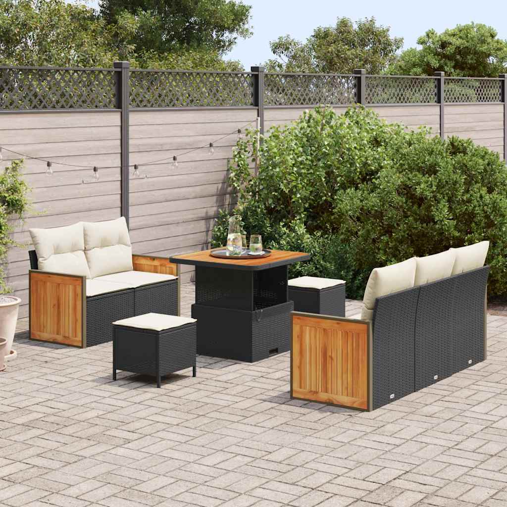Tuinbankenset met kussen 10 pcs Zwart en Crème poly rattan is nu te koop bij PeponiXL, paradijselijk wonen!