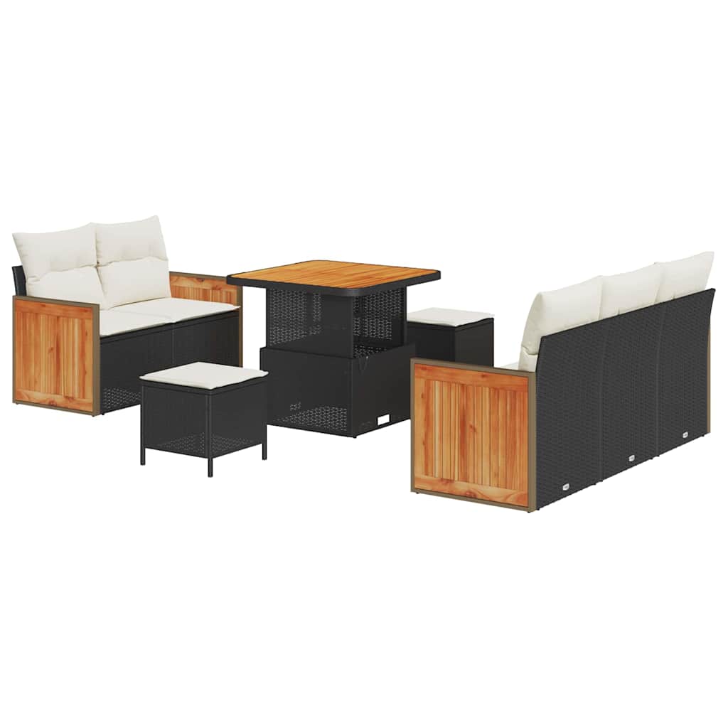 Tuinbankenset met kussen 10 pcs Zwart en Crème poly rattan is nu te koop bij PeponiXL, paradijselijk wonen!