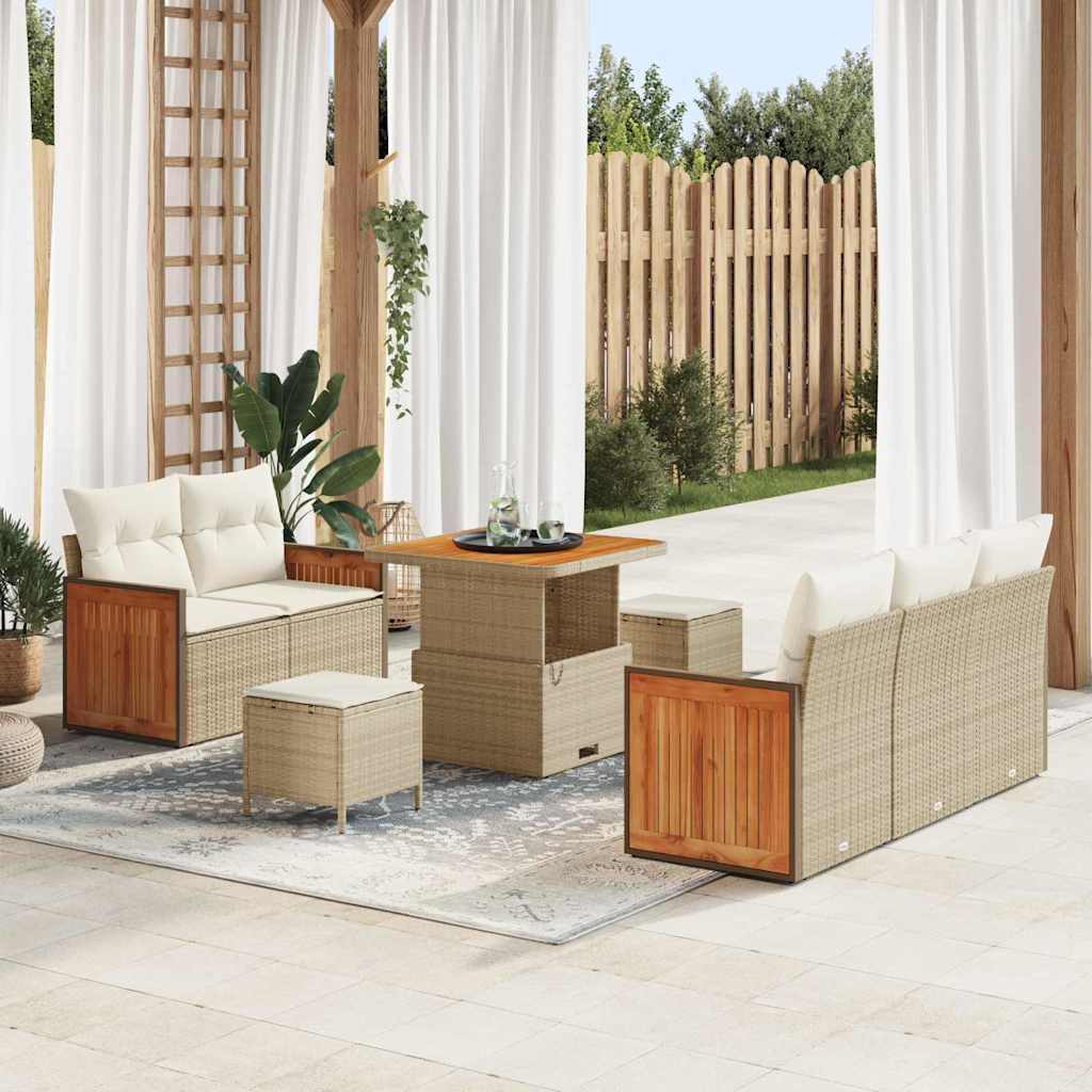 Tuinbankenset met kussen 10 pcs Beige en Crème poly rattan is nu te koop bij PeponiXL, paradijselijk wonen!