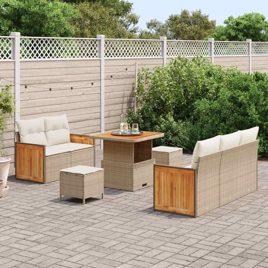 Tuinbankenset met kussen 10 pcs Beige en Crème poly rattan is nu te koop bij PeponiXL, paradijselijk wonen!