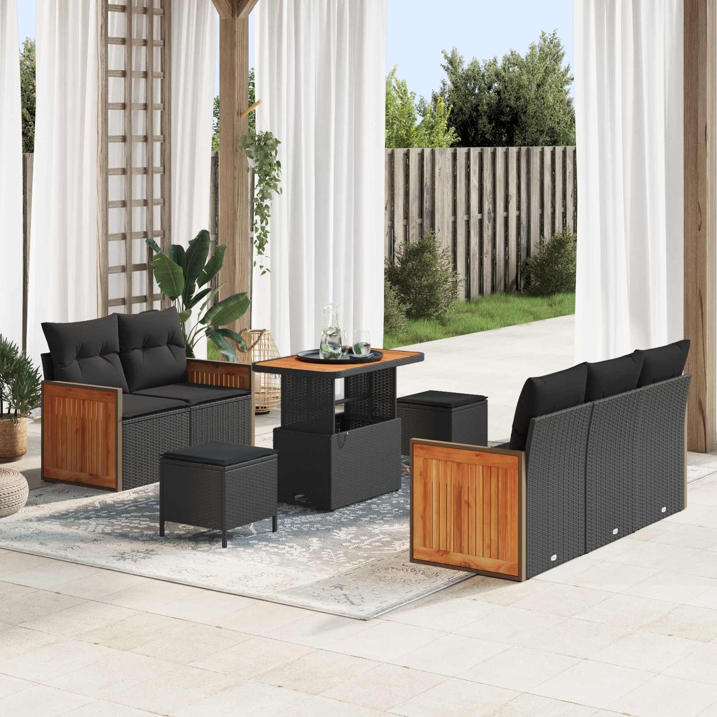 Tuinbankenset met kussen 10 pcs Zwart poly rattan is nu te koop bij PeponiXL, paradijselijk wonen!