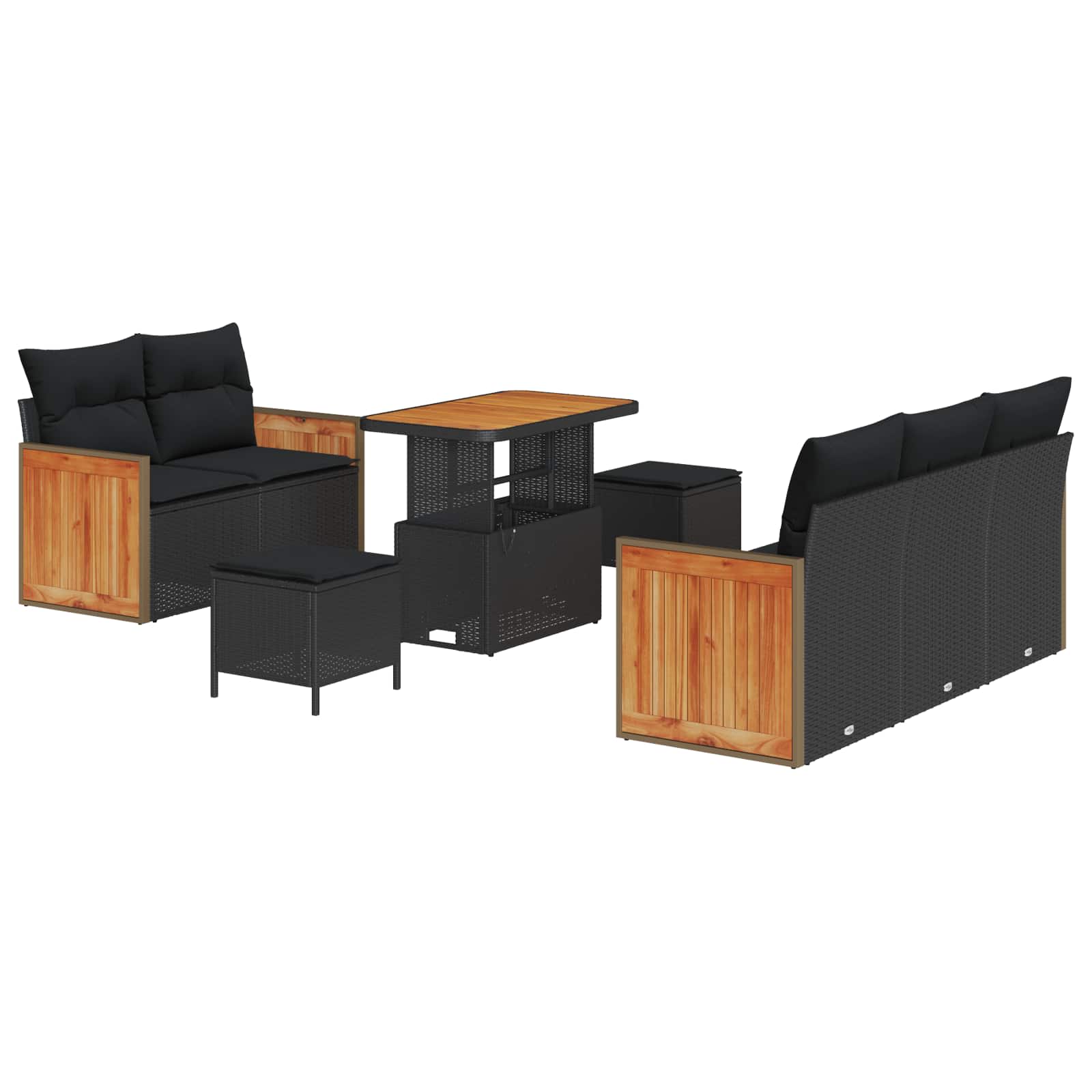 Tuinbankenset met kussen 10 pcs Zwart poly rattan is nu te koop bij PeponiXL, paradijselijk wonen!