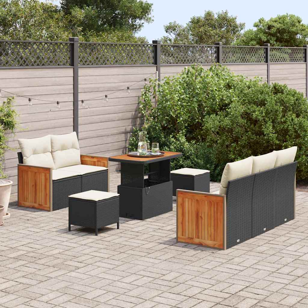 Tuinbankenset met kussen 10 pcs Zwart en Crème poly rattan is nu te koop bij PeponiXL, paradijselijk wonen!