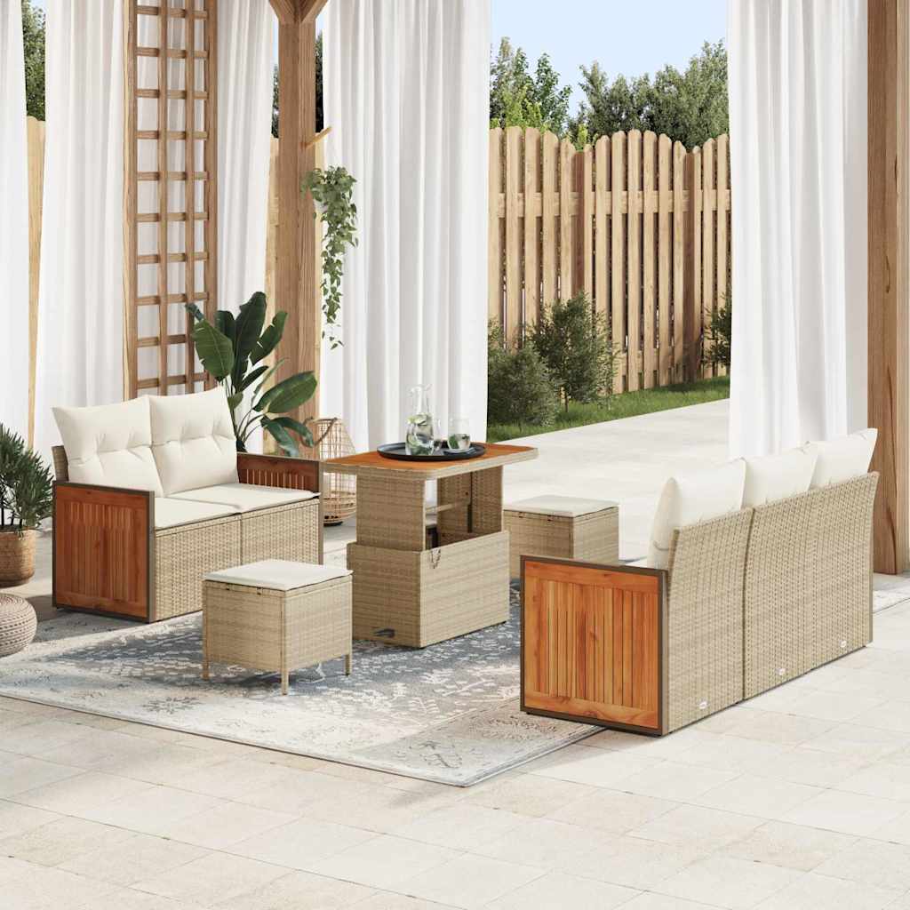 Tuinbankenset met kussen 10 pcs Beige en Crème poly rattan is nu te koop bij PeponiXL, paradijselijk wonen!