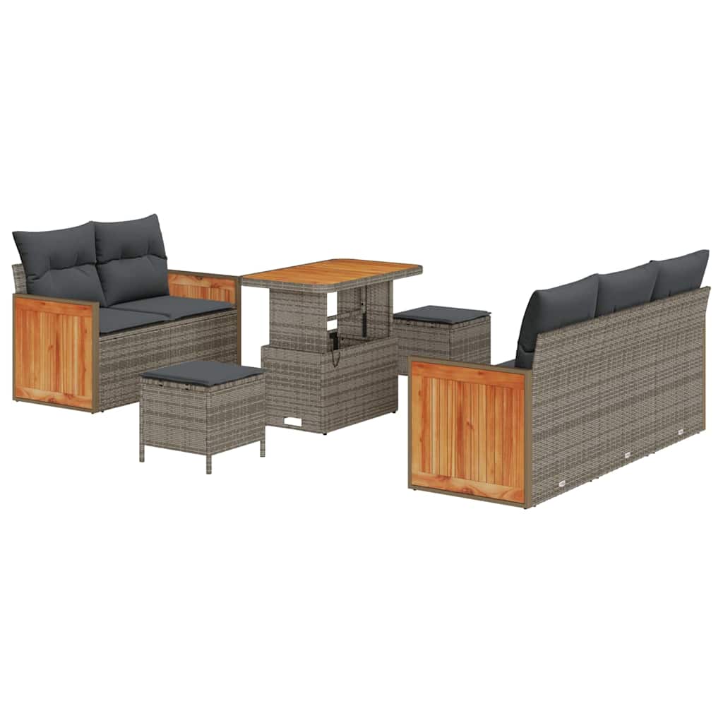 Tuinbankenset met kussen 10 pcs Grijs poly rattan is nu te koop bij PeponiXL, paradijselijk wonen!
