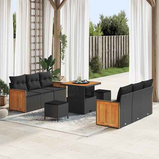 Tuinbankenset met kussen 11 pcs Zwart poly rattan is nu te koop bij PeponiXL, paradijselijk wonen!