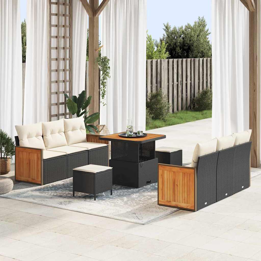 Tuinbankenset met kussen 11 pcs Zwart en Crème poly rattan is nu te koop bij PeponiXL, paradijselijk wonen!