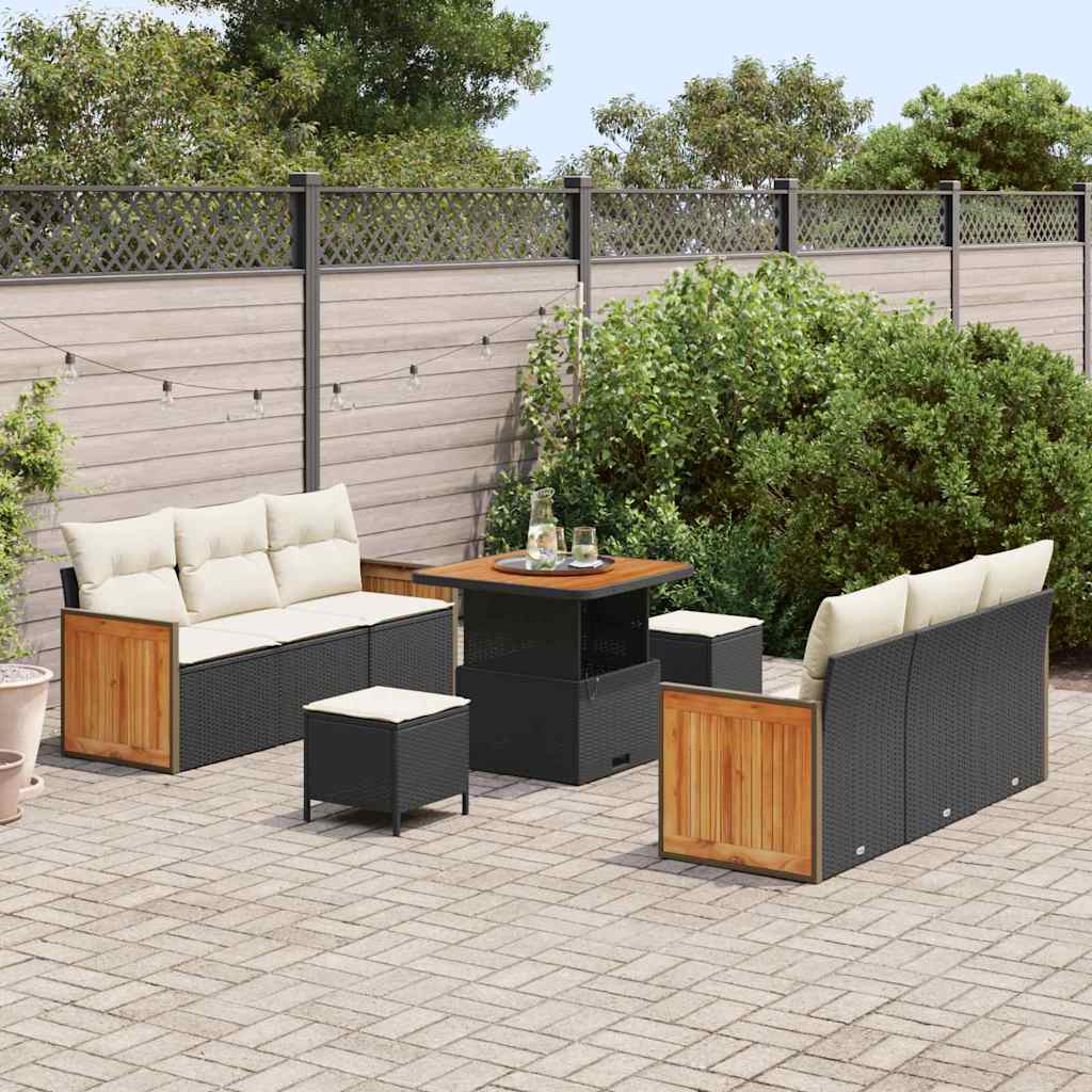 Tuinbankenset met kussen 11 pcs Zwart en Crème poly rattan is nu te koop bij PeponiXL, paradijselijk wonen!