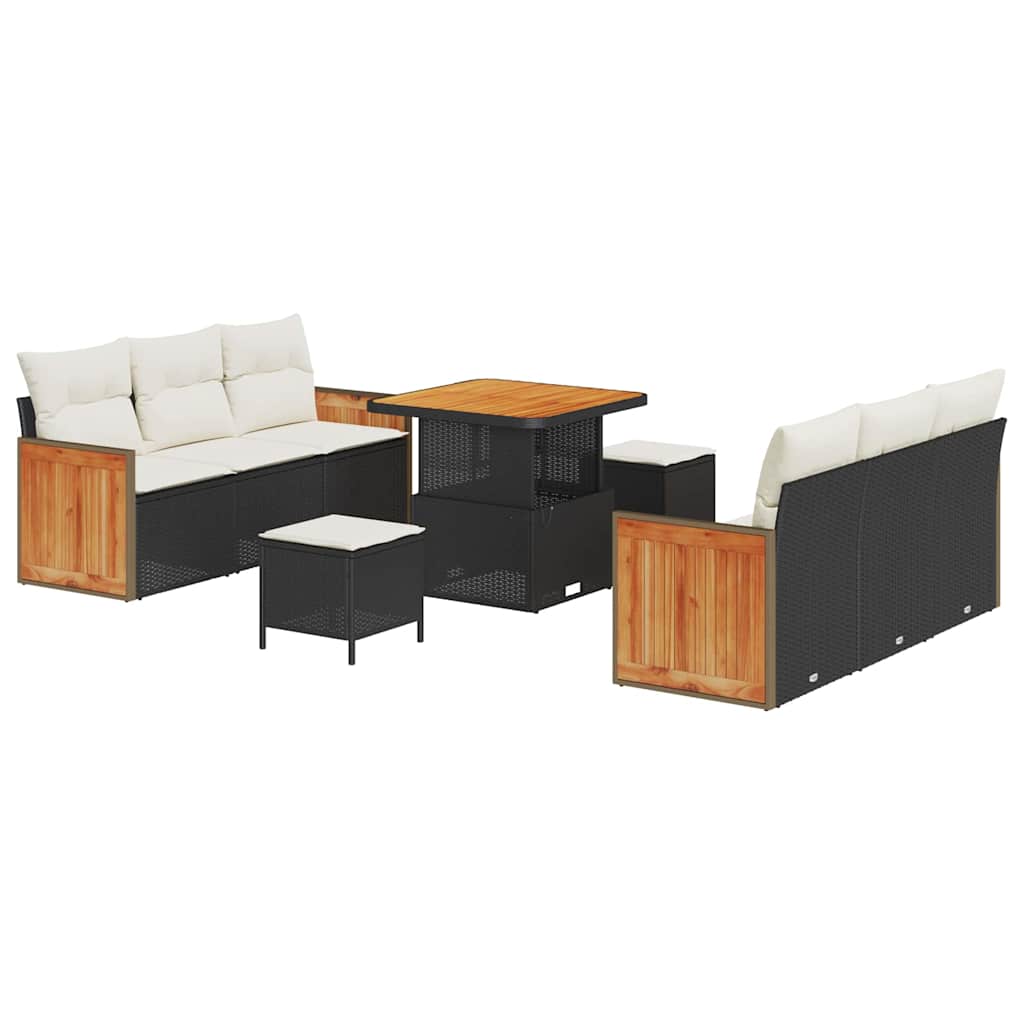 Tuinbankenset met kussen 11 pcs Zwart en Crème poly rattan is nu te koop bij PeponiXL, paradijselijk wonen!
