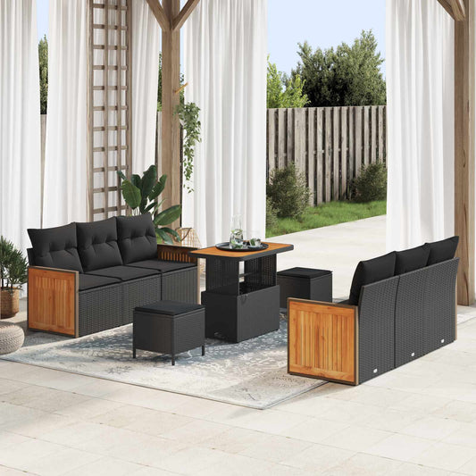 Tuinbankenset met kussen 11 pcs Zwart poly rattan is nu te koop bij PeponiXL, paradijselijk wonen!