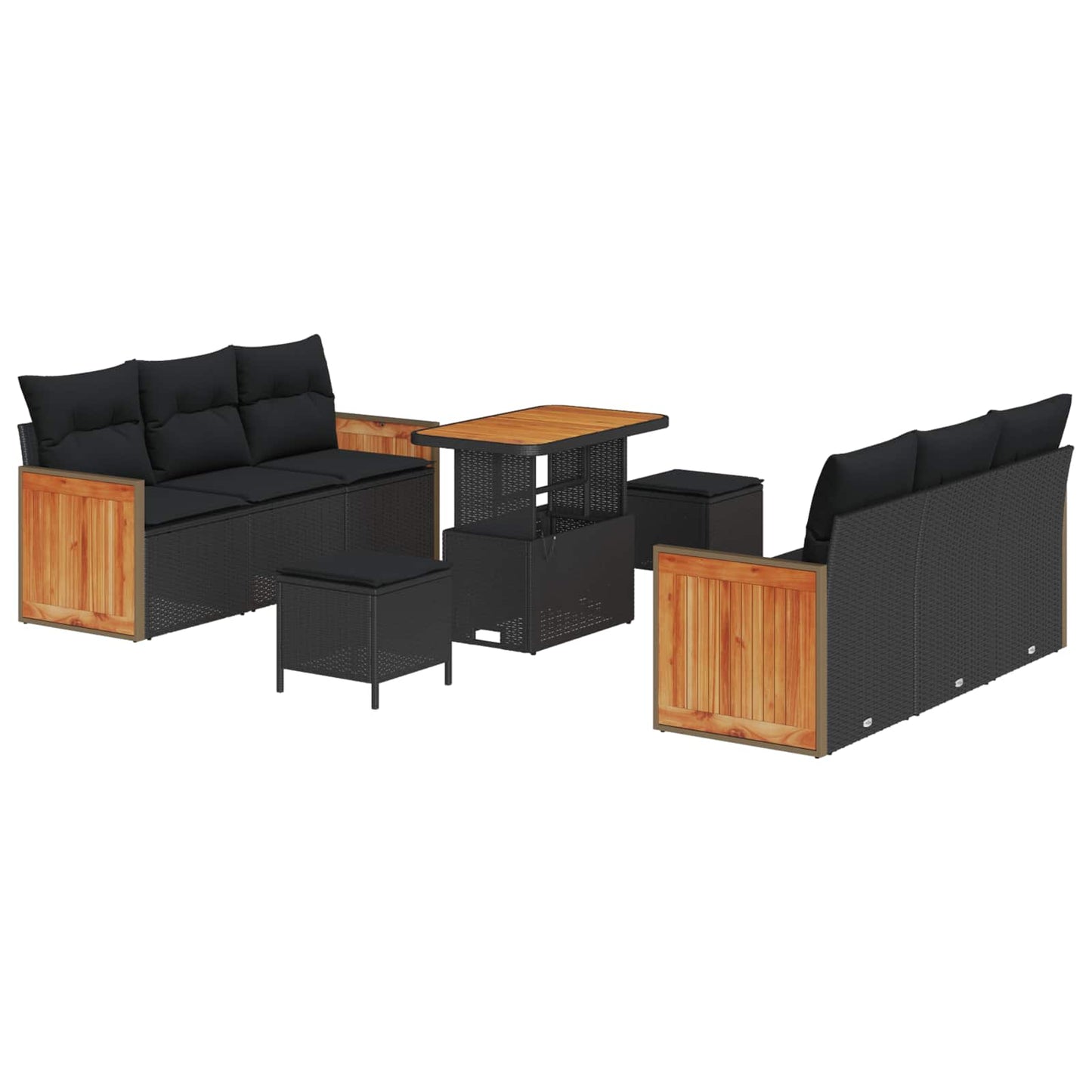 Tuinbankenset met kussen 11 pcs Zwart poly rattan is nu te koop bij PeponiXL, paradijselijk wonen!