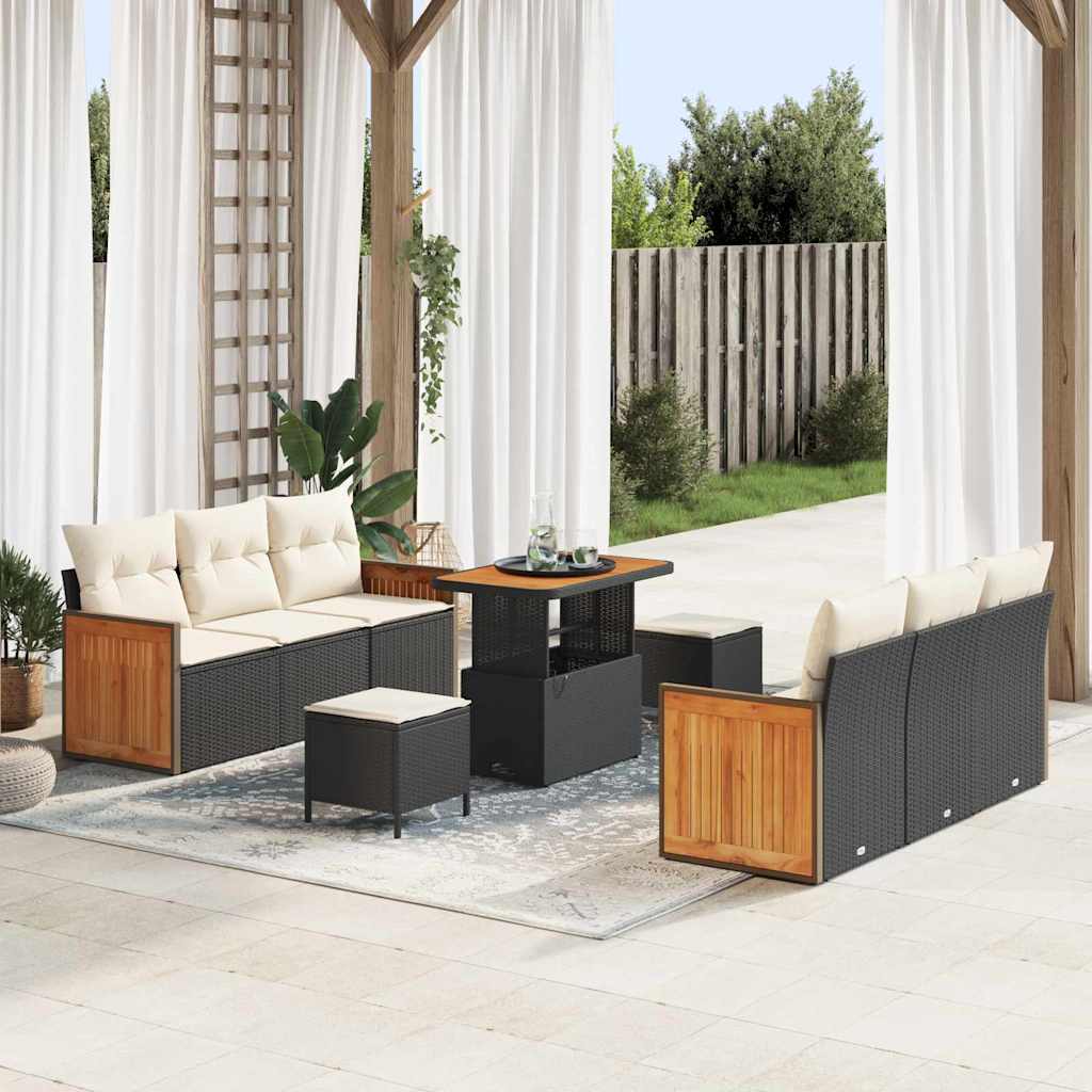 Tuinbankenset met kussen 11 pcs Zwart en Crème poly rattan is nu te koop bij PeponiXL, paradijselijk wonen!