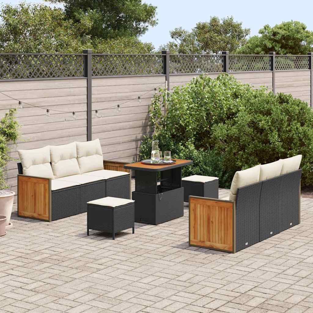 Tuinbankenset met kussen 11 pcs Zwart en Crème poly rattan is nu te koop bij PeponiXL, paradijselijk wonen!