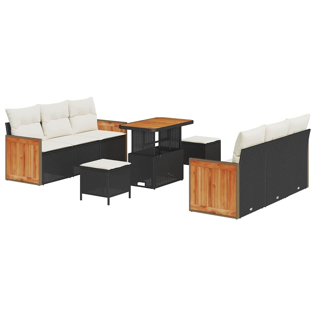 Tuinbankenset met kussen 11 pcs Zwart en Crème poly rattan is nu te koop bij PeponiXL, paradijselijk wonen!