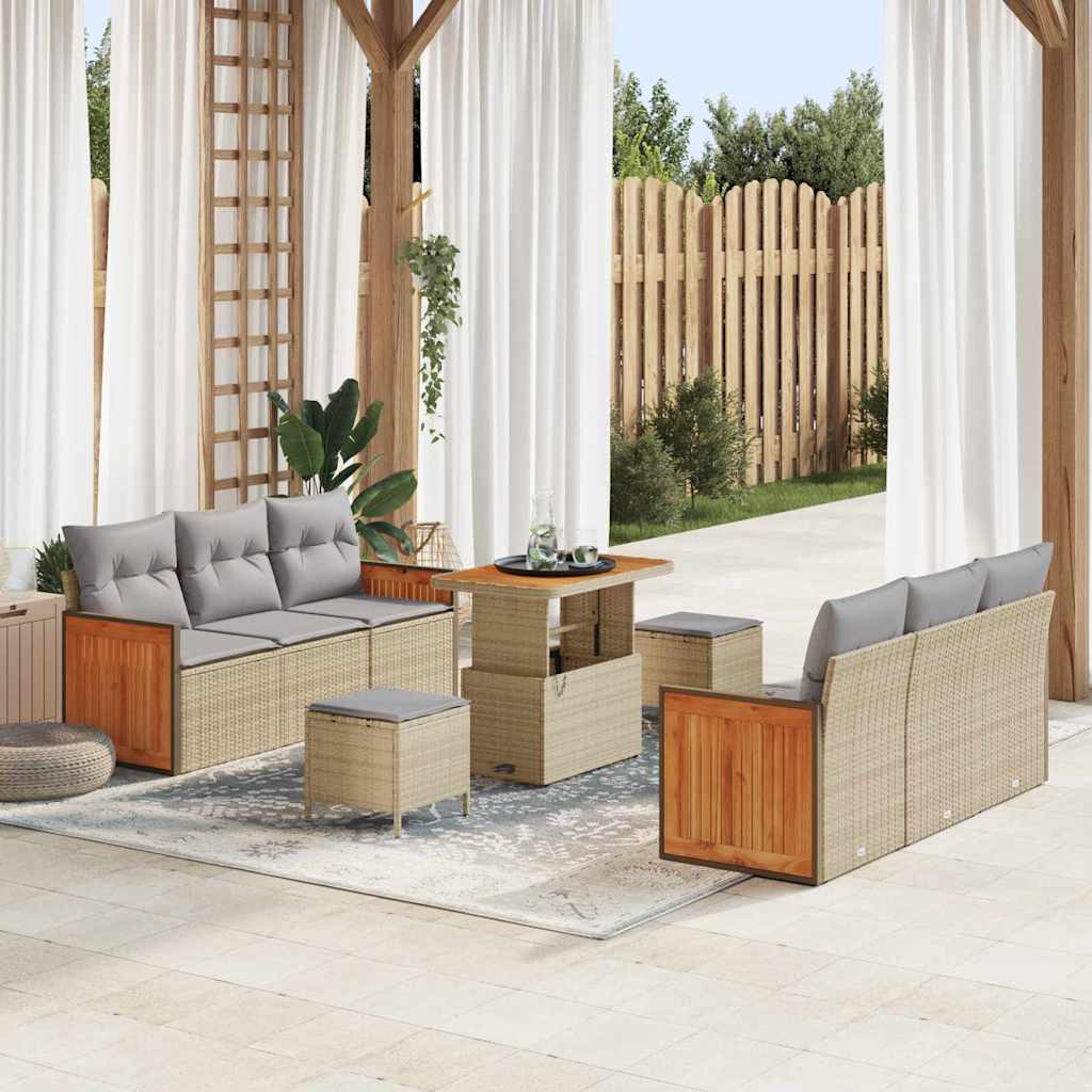 Tuinbankenset 11 pcs Beige en Licht Grijs poly rattan is nu te koop bij PeponiXL, paradijselijk wonen!