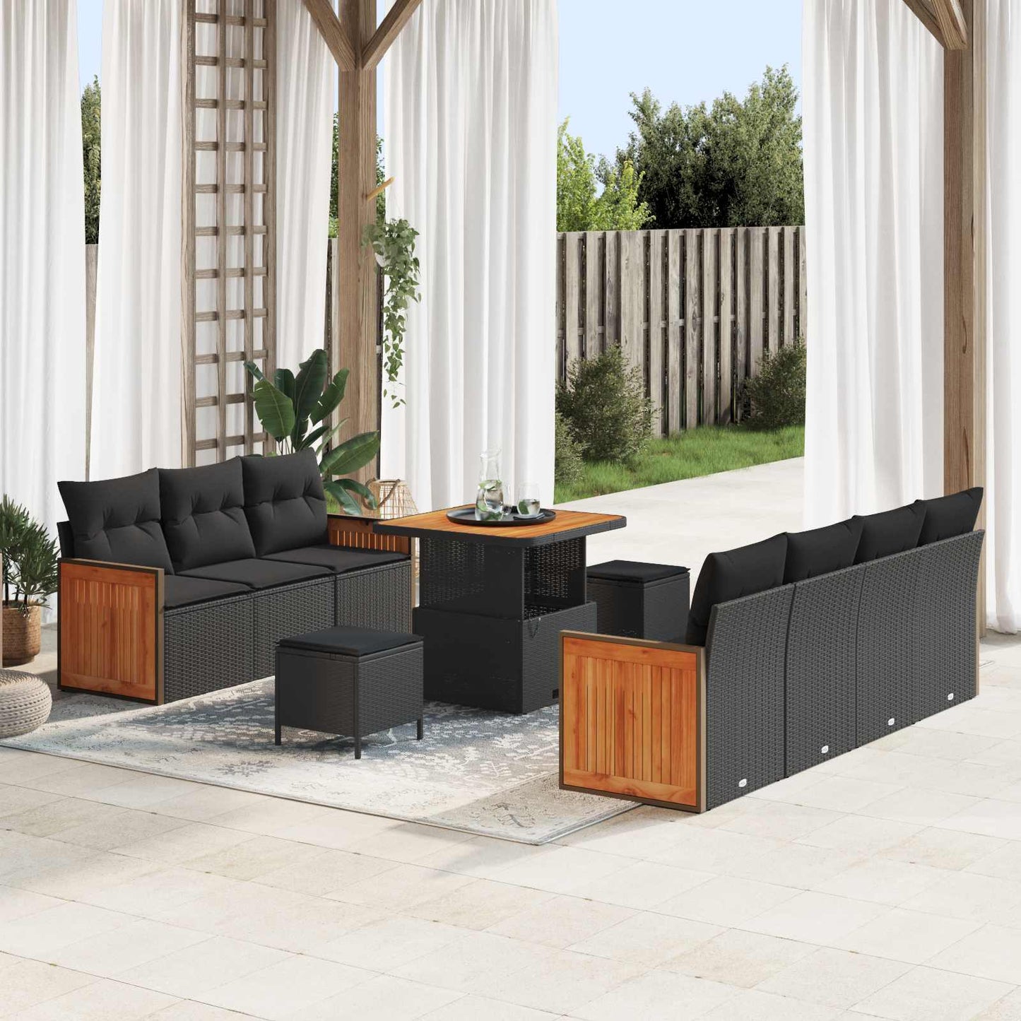 Tuinbankenset met kussen 13 pcs Zwart poly rattan is nu te koop bij PeponiXL, paradijselijk wonen!