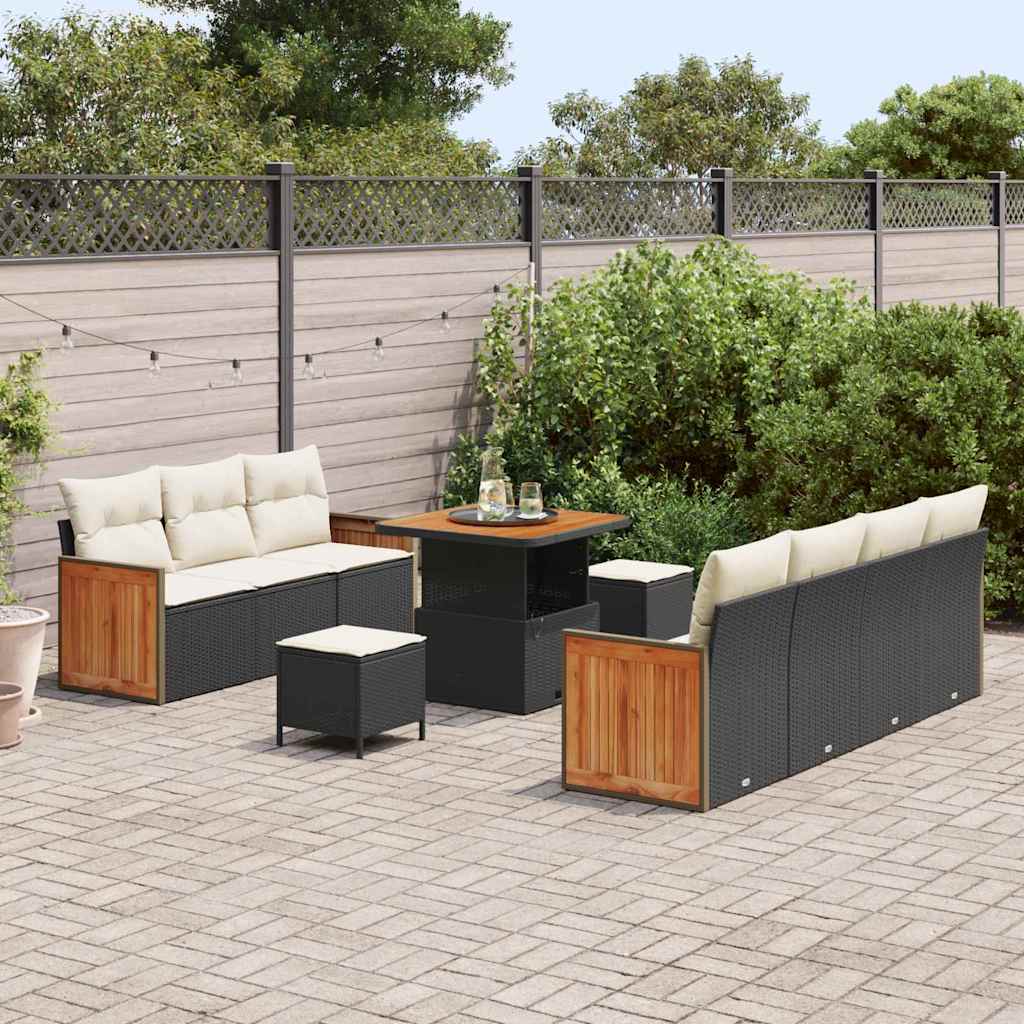 Tuinbankenset met kussen 13 pcs Zwart en Crème poly rattan is nu te koop bij PeponiXL, paradijselijk wonen!
