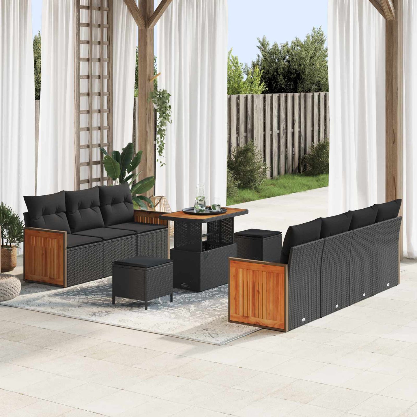 Tuinbankenset met kussen 13 pcs Zwart poly rattan is nu te koop bij PeponiXL, paradijselijk wonen!