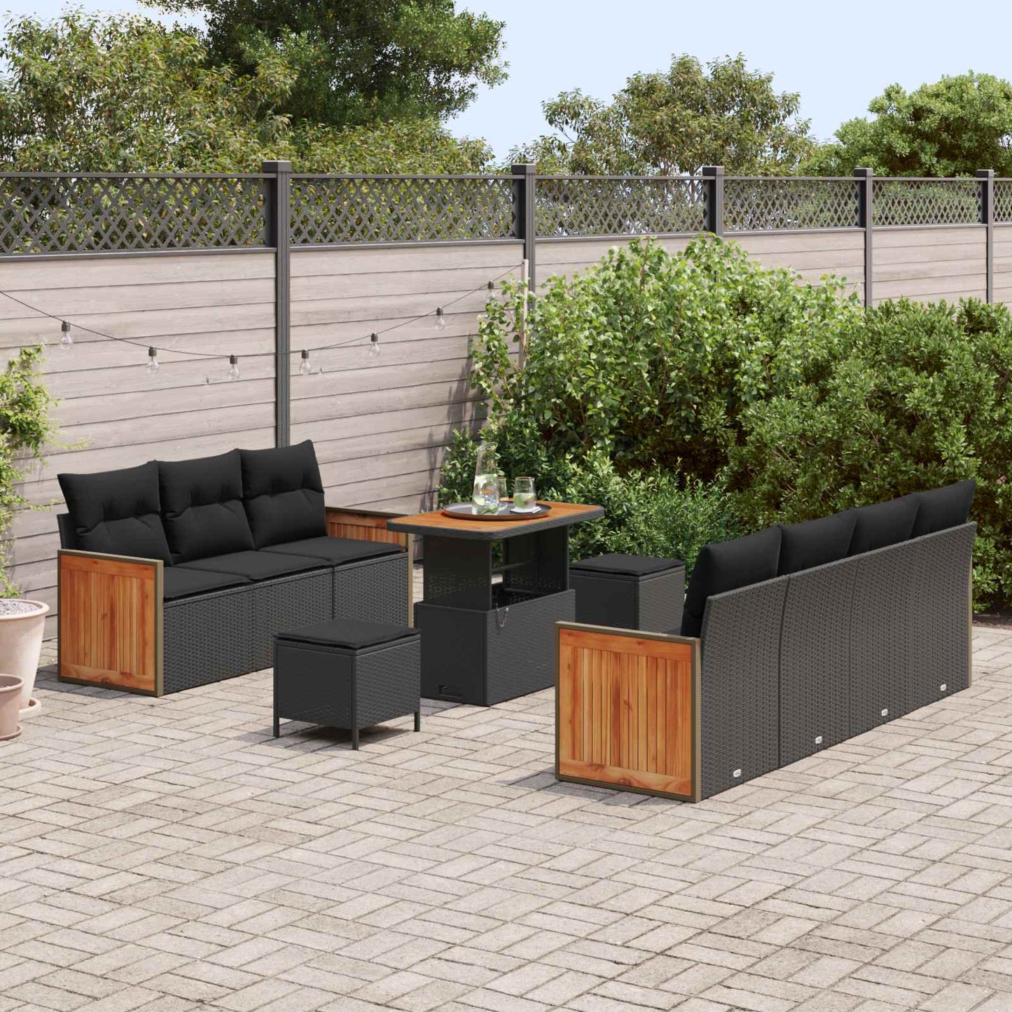 Tuinbankenset met kussen 13 pcs Zwart poly rattan is nu te koop bij PeponiXL, paradijselijk wonen!