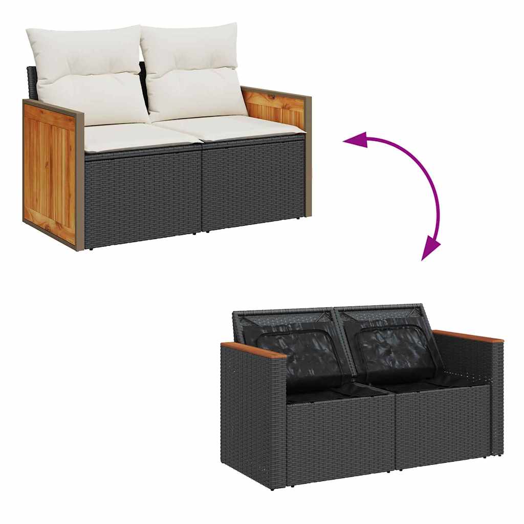 Tuinbankenset met kussen 13 pcs Zwart en Crème poly rattan is nu te koop bij PeponiXL, paradijselijk wonen!