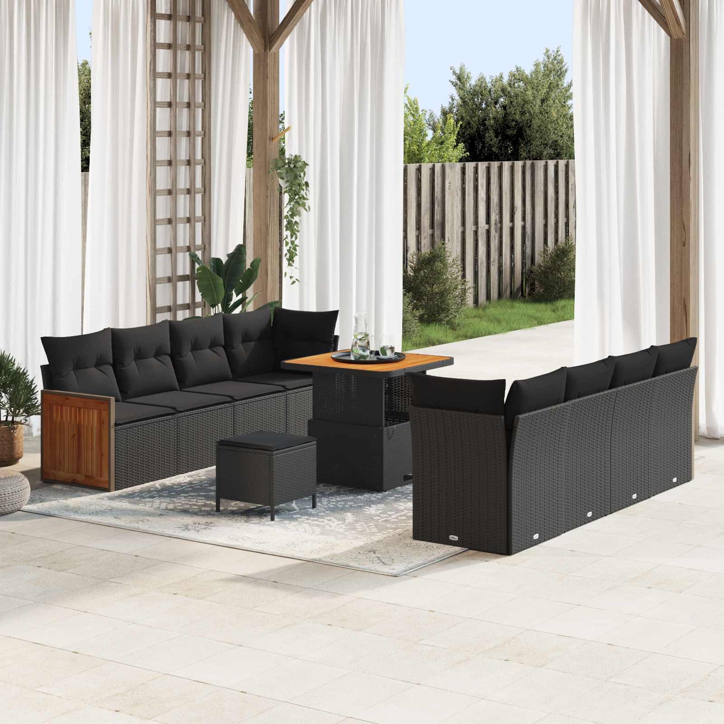 Tuinbankenset met kussen 12 pcs Zwart poly rattan is nu te koop bij PeponiXL, paradijselijk wonen!