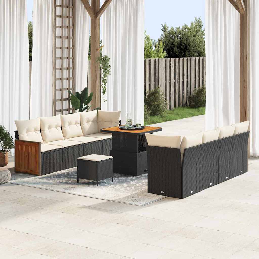Tuinbankenset met kussen 12 pcs Zwart en Crème poly rattan is nu te koop bij PeponiXL, paradijselijk wonen!