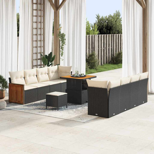 Tuinbankenset met kussen 12 pcs Zwart en Crème poly rattan is nu te koop bij PeponiXL, paradijselijk wonen!