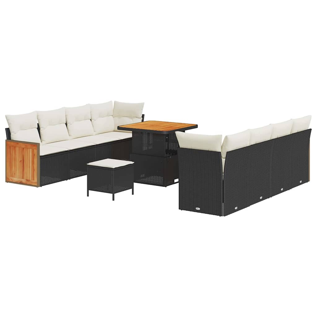 Tuinbankenset met kussen 12 pcs Zwart en Crème poly rattan is nu te koop bij PeponiXL, paradijselijk wonen!