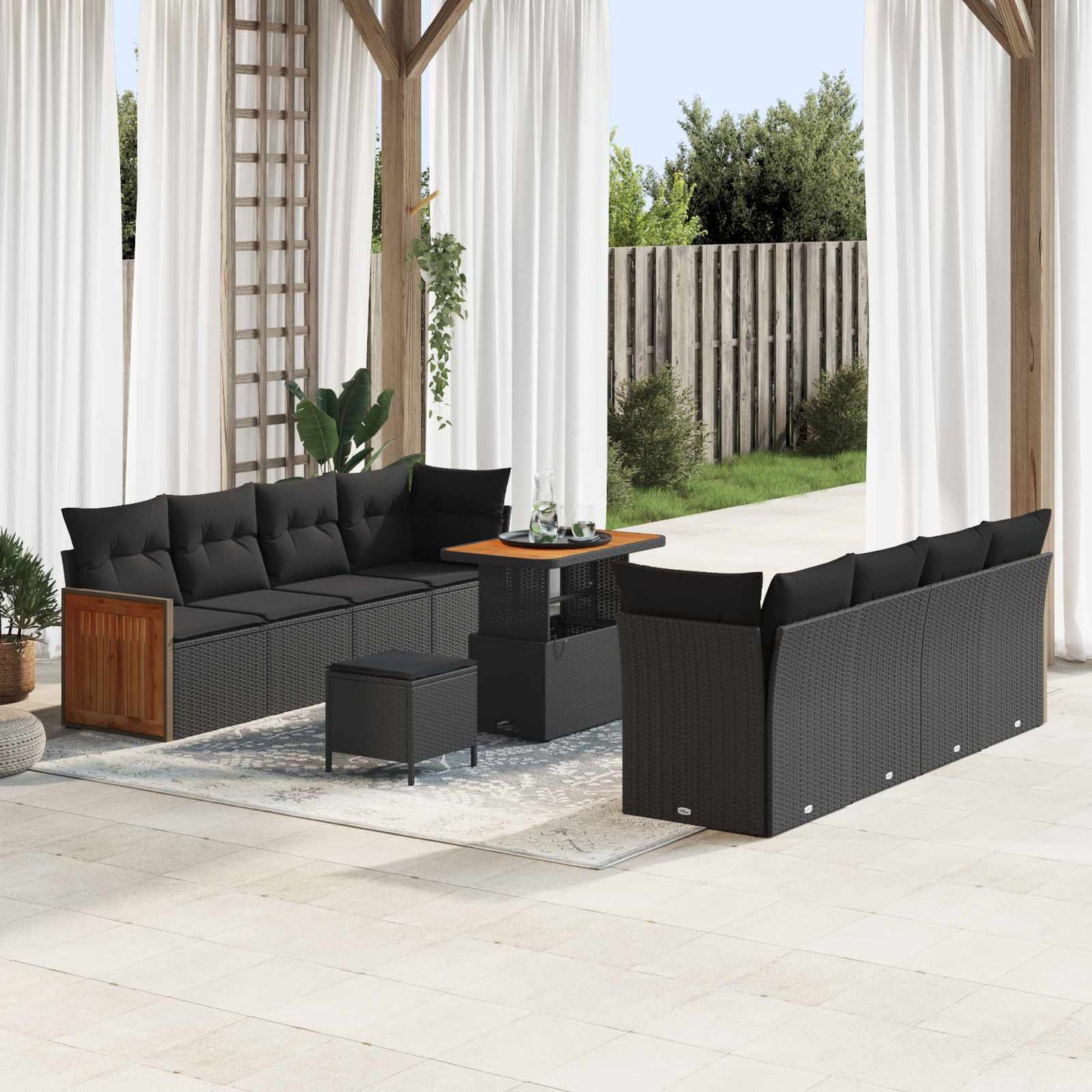 Tuinbankenset met kussen 12 pcs Zwart poly rattan is nu te koop bij PeponiXL, paradijselijk wonen!