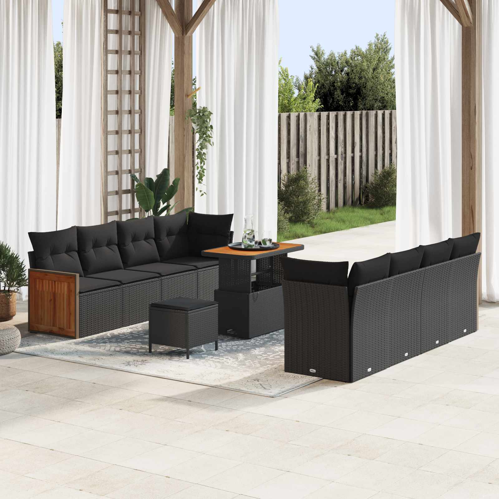 Tuinbankenset met kussen 12 pcs Zwart poly rattan is nu te koop bij PeponiXL, paradijselijk wonen!