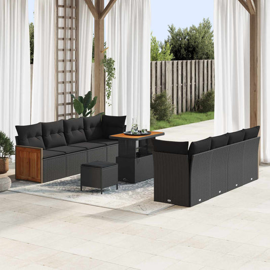 Tuinbankenset met kussen 12 pcs Zwart poly rattan is nu te koop bij PeponiXL, paradijselijk wonen!