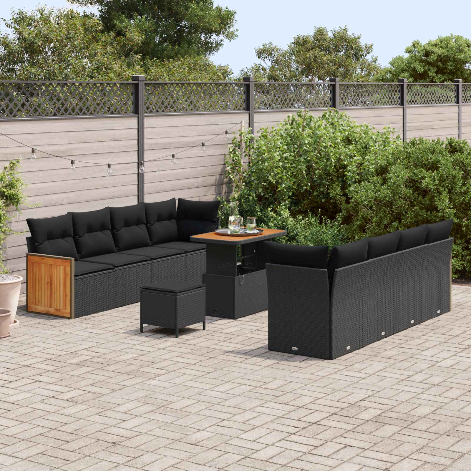 Tuinbankenset met kussen 12 pcs Zwart poly rattan is nu te koop bij PeponiXL, paradijselijk wonen!