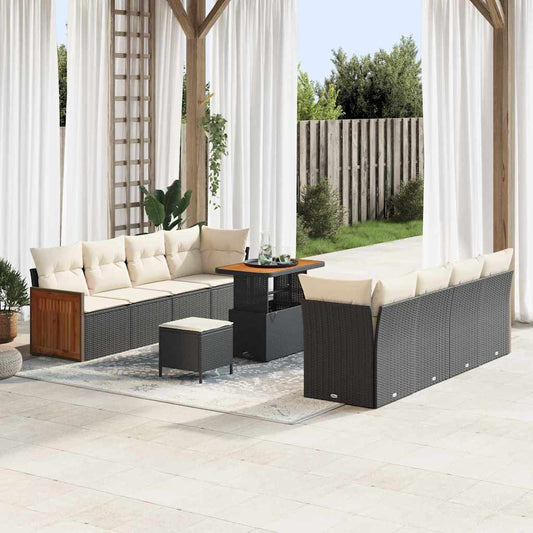 Tuinbankenset met kussen 12 pcs Zwart en Crème poly rattan is nu te koop bij PeponiXL, paradijselijk wonen!